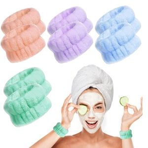 NEW! 8 Pieces Wrist Spa Wash Bands Absorbent Sweatband Blue Green Pink Purple